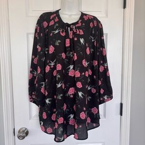 Torrid Black Tunic with Pink Floral Pattern